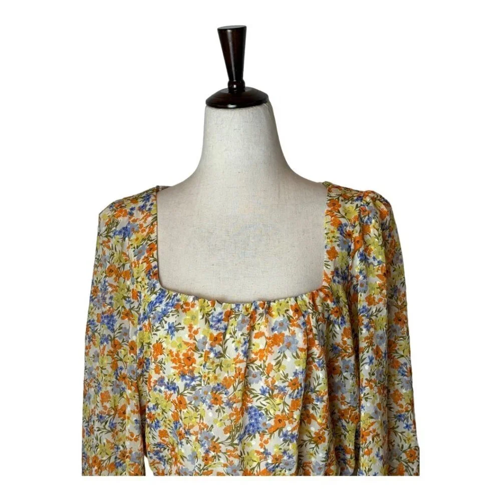 ASTR The Label Shirt Women Small Orange Floral‎ Tie Back Willa Top Boho Cottage